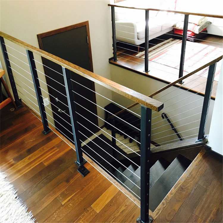 Indoor Balcony Balustrade Wire Staircase Steel Railing with Wood Handrail