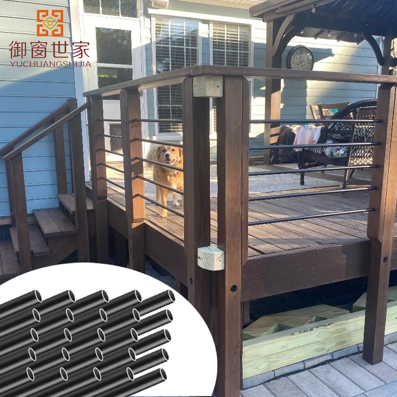 Outdoor Wooden Staircase Black Aluminum Railing Balusters for Residential Balcony Porch