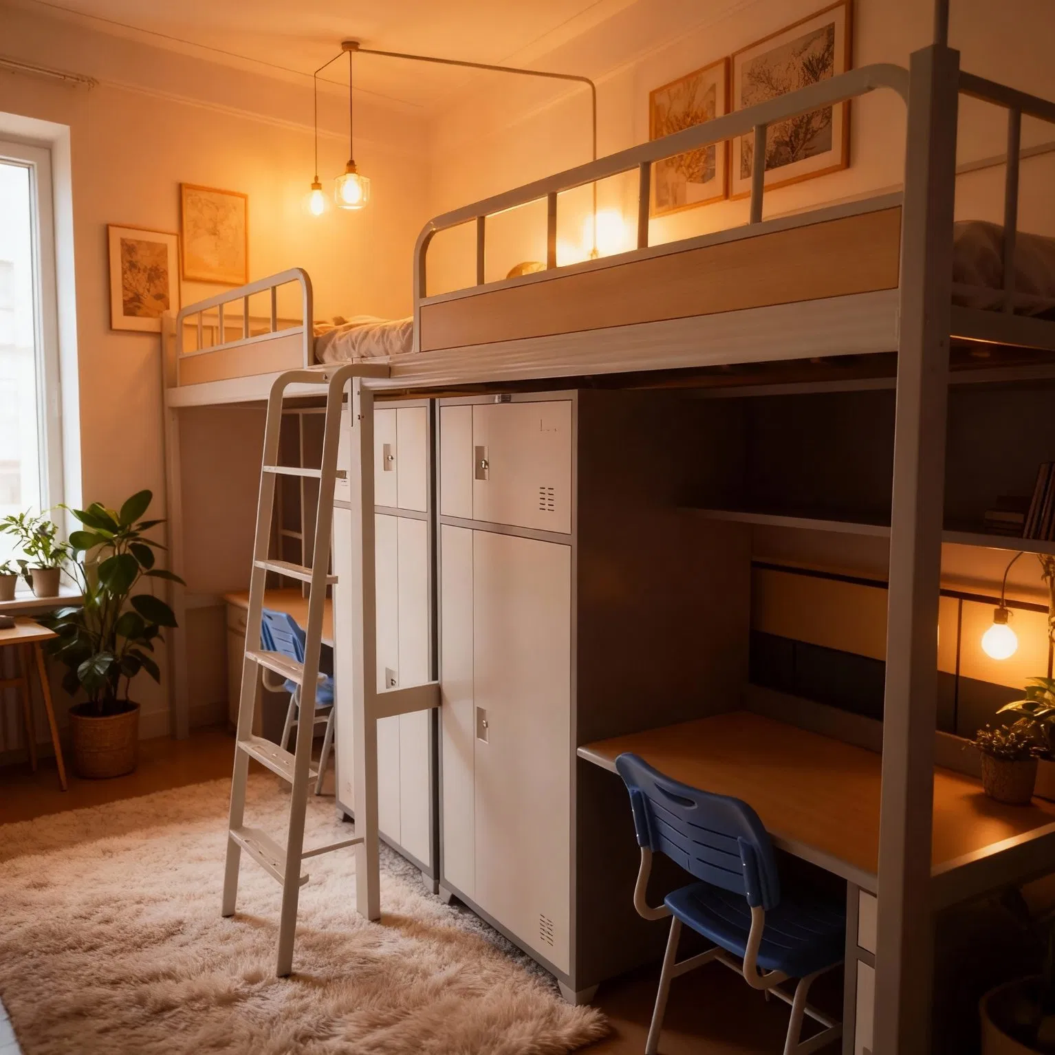 Bed Featuring Built in Bookshelf and Bedside Lighting
