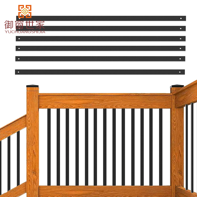 Outdoor Wooden Staircase Black Aluminum Railing Balusters for Residential Balcony Porch