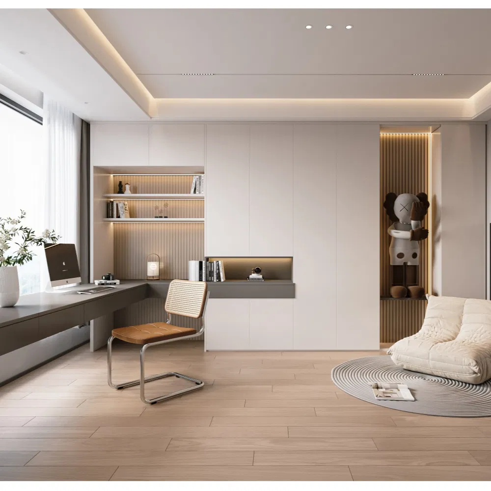 Modern Storage Cabinet Bookshelf with Built-in Desk