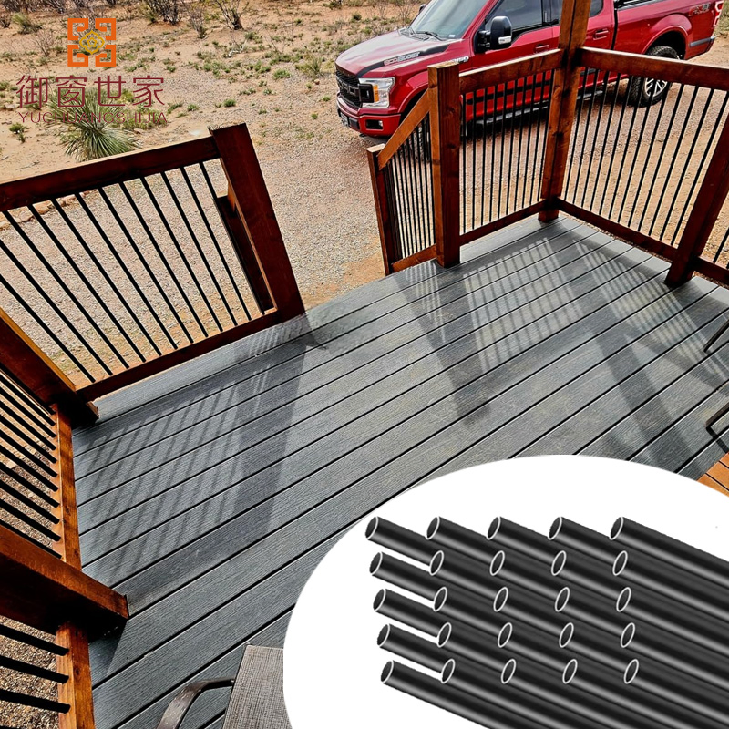 Outdoor Wooden Staircase Black Aluminum Railing Balusters for Residential Balcony Porch