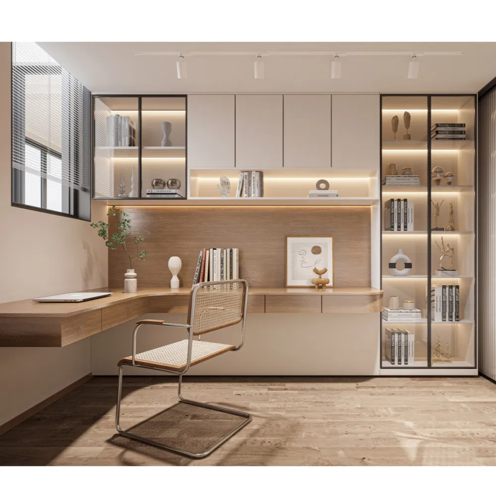 Modern Storage Cabinet Bookshelf with Built-in Desk