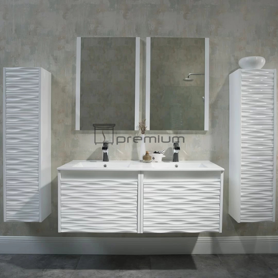 1200mm Width Double Ceramic Sink Wall Mounted Waterproof PVC Furniture Cabinet Bathroom Vanity Unit