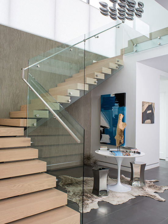 Indoor Wood Staircase Design Glass Railing for Sell