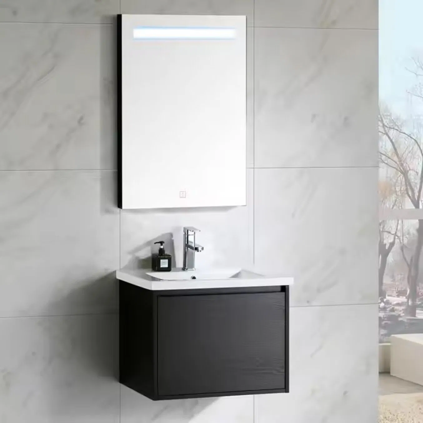 Chinese Small Free Standing White MDF Wooden 60cm Bathroom Vanity Cabinet Furniture Unit with Mirror and Sink