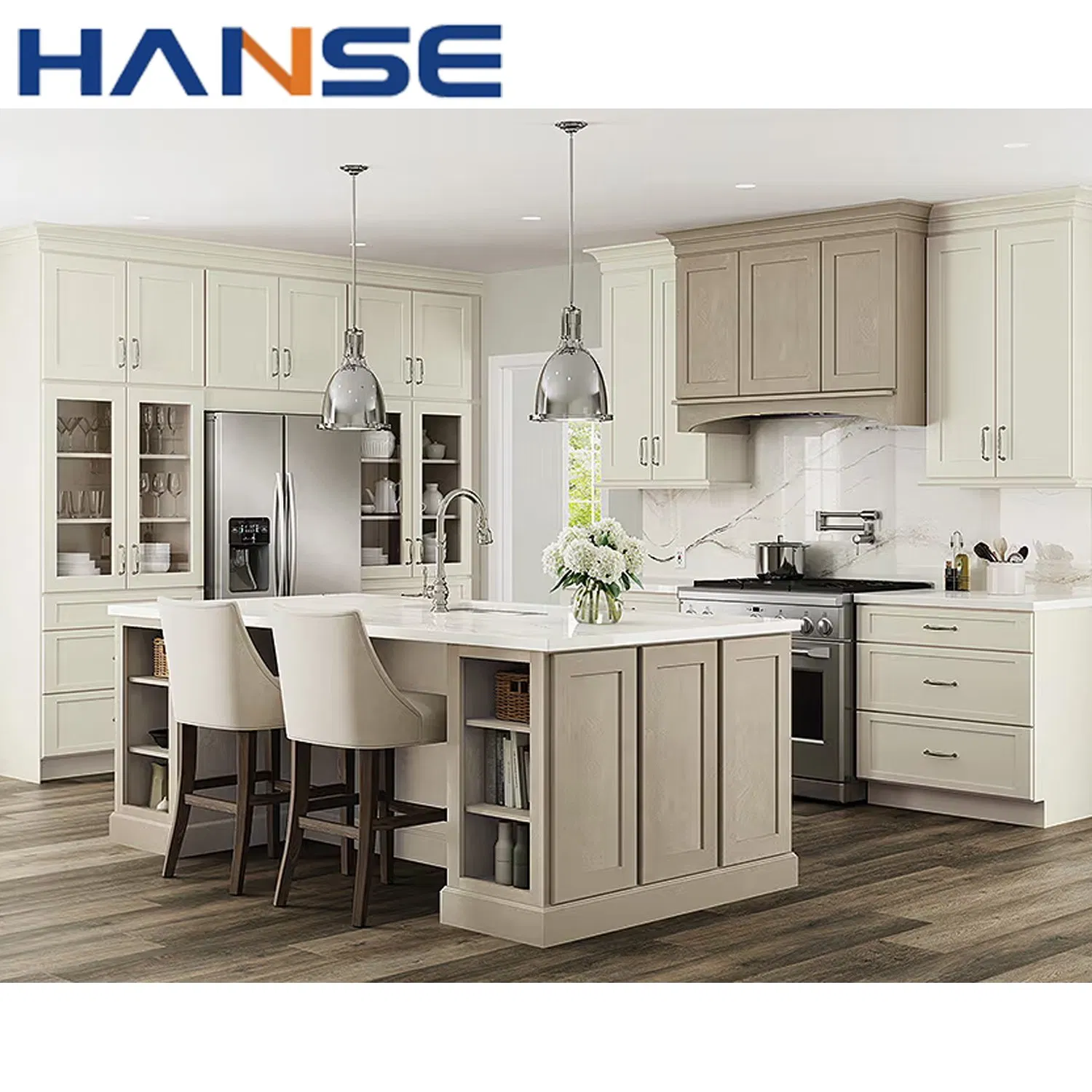 Custom Wholesale Kitchen Furniture Wooden Modern PVC Kitchen Cabinet Islands