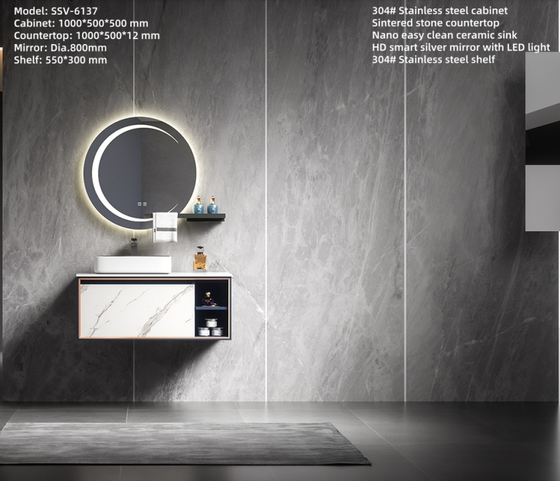 Wall Hung Stainless Steel Bathroom Vanity Unit with LED Smart Mirror Ssv6137