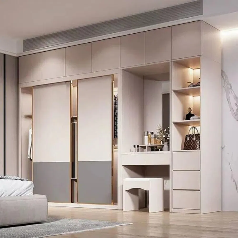 PA Bedroom Mirror Designs Dressing Table Aluminum Frame Glass Sliding Door System Wardrobe Closet
