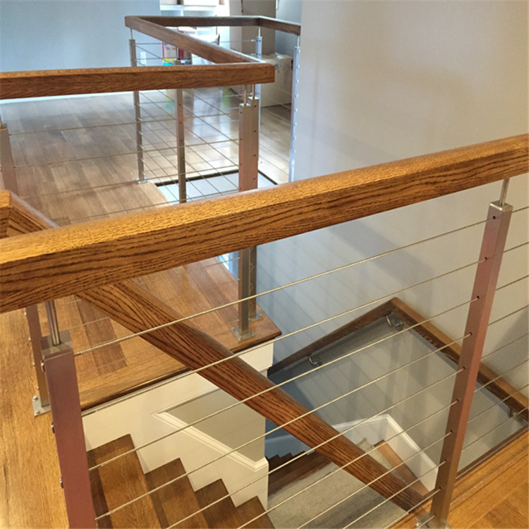 Indoor Balcony Balustrade Wire Staircase Steel Railing with Wood Handrail