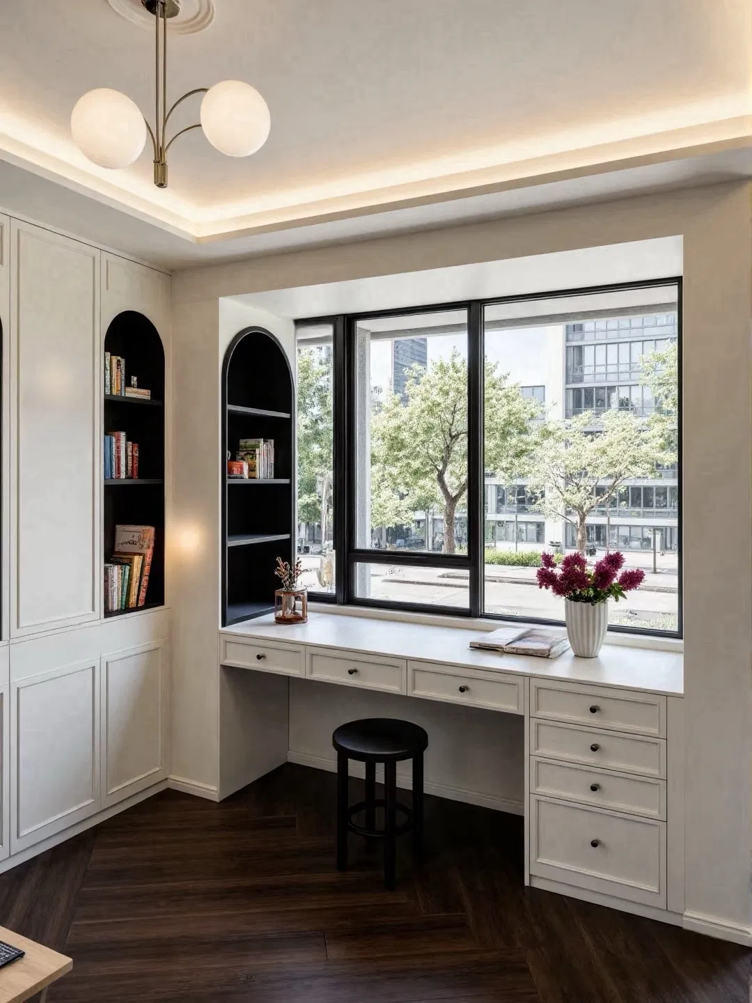 OEM Modern Solid Wood Bookcase Antique Furniture Bookshelf with Window