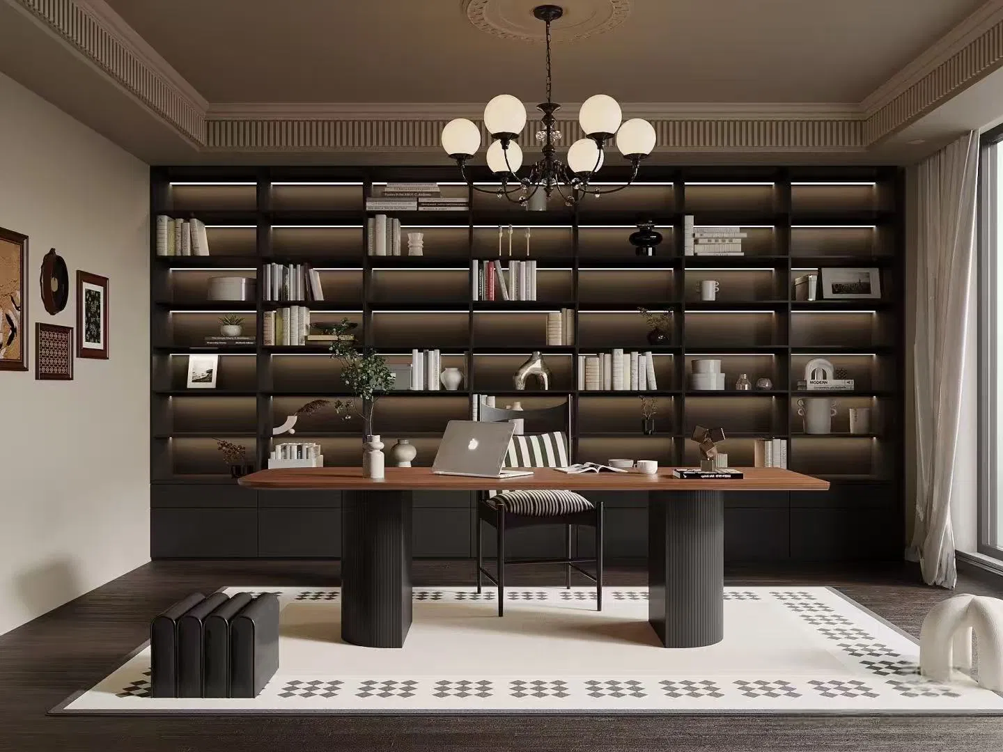 OEM Modern Solid Wood Bookcase Antique Furniture Bookshelf with Window