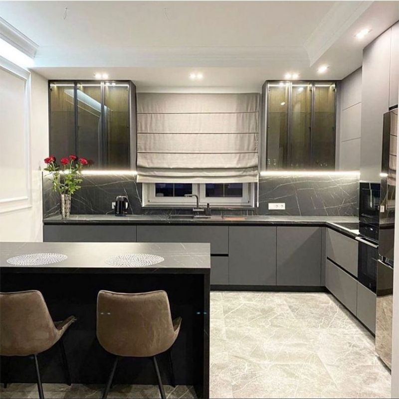 Factory Price Shaker Kitchen Matt Surface Quartz Stone Modern Modular Kitchen Cabinet European Style Designs