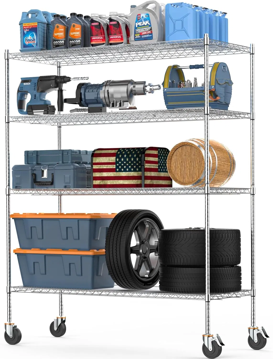 Industrial Racks Heavy Duty Storage 5 Tiers Wire Shelving System Steel Garage Tools Rack