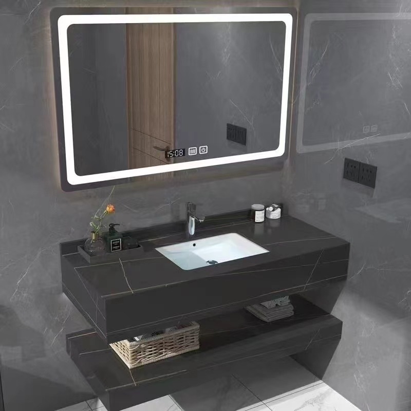 Customized Bathroom Cabinet Sets Curved Shaker Style Marble Top Solid Wood Freestanding Vanity