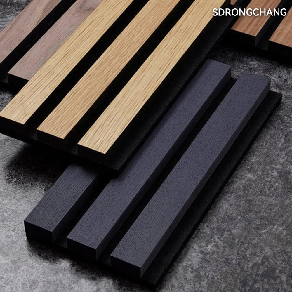Black Oak Fiber Wall Decor Interior Slat Wood Finish Akupanel Sound Absorption Wall Paneling