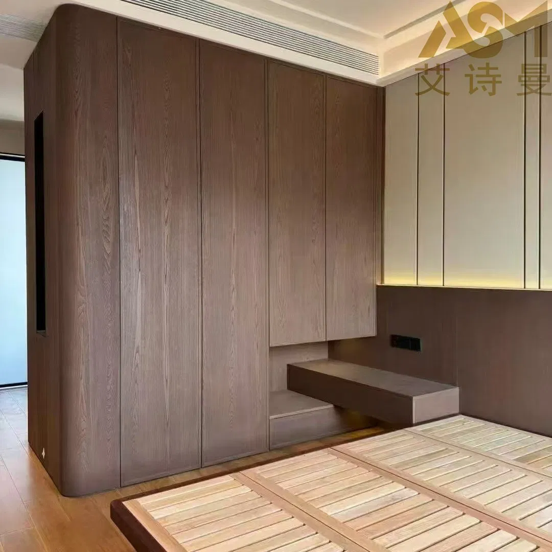 Customizable Wardrobe System with Aluminum Sliding Glass Doors and a Central Dressing Table Bedroom Hotel Room Sliding Wardrobe