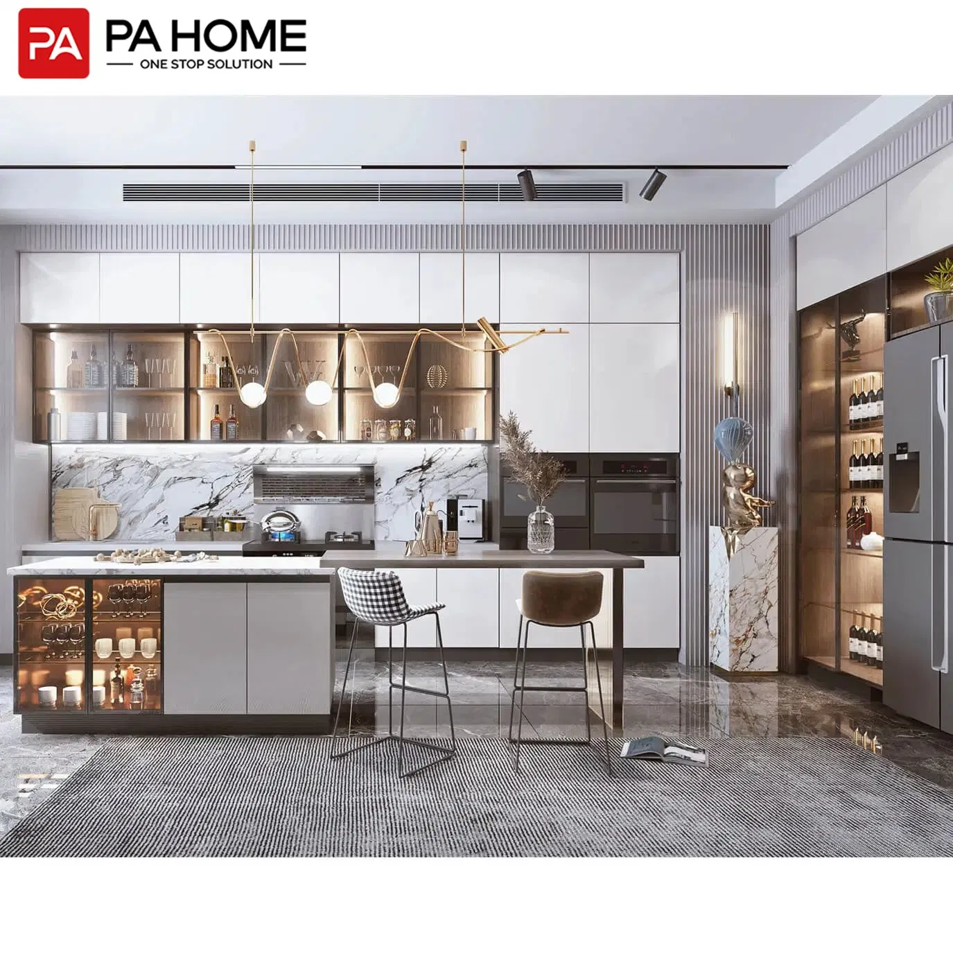 PA Modern MDF Gray Glossy Modular Island Kitchen Cabinet