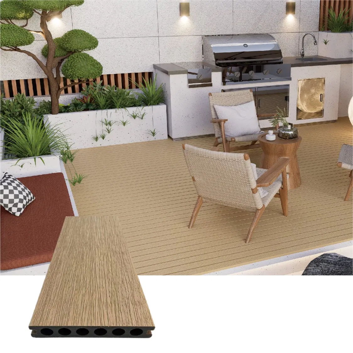 Waterproof Easy Installation 3D Embossed WPC Decking Solid Hardwood Flooring