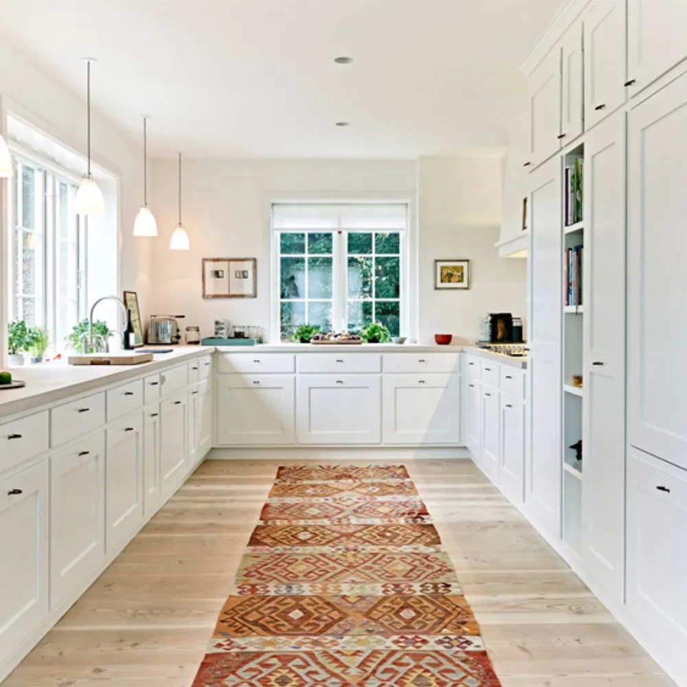 Cbmmart High Gloss Surface Finished Cabinet White Flat Panel Modern Kitchen Cabinets Modular Design Marble Island