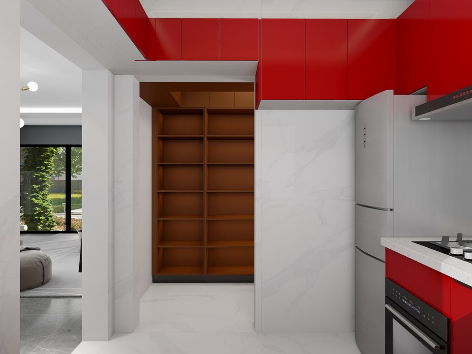 Modern Quality Island UV Red with Sink Ready Made Kitchen Cabinets