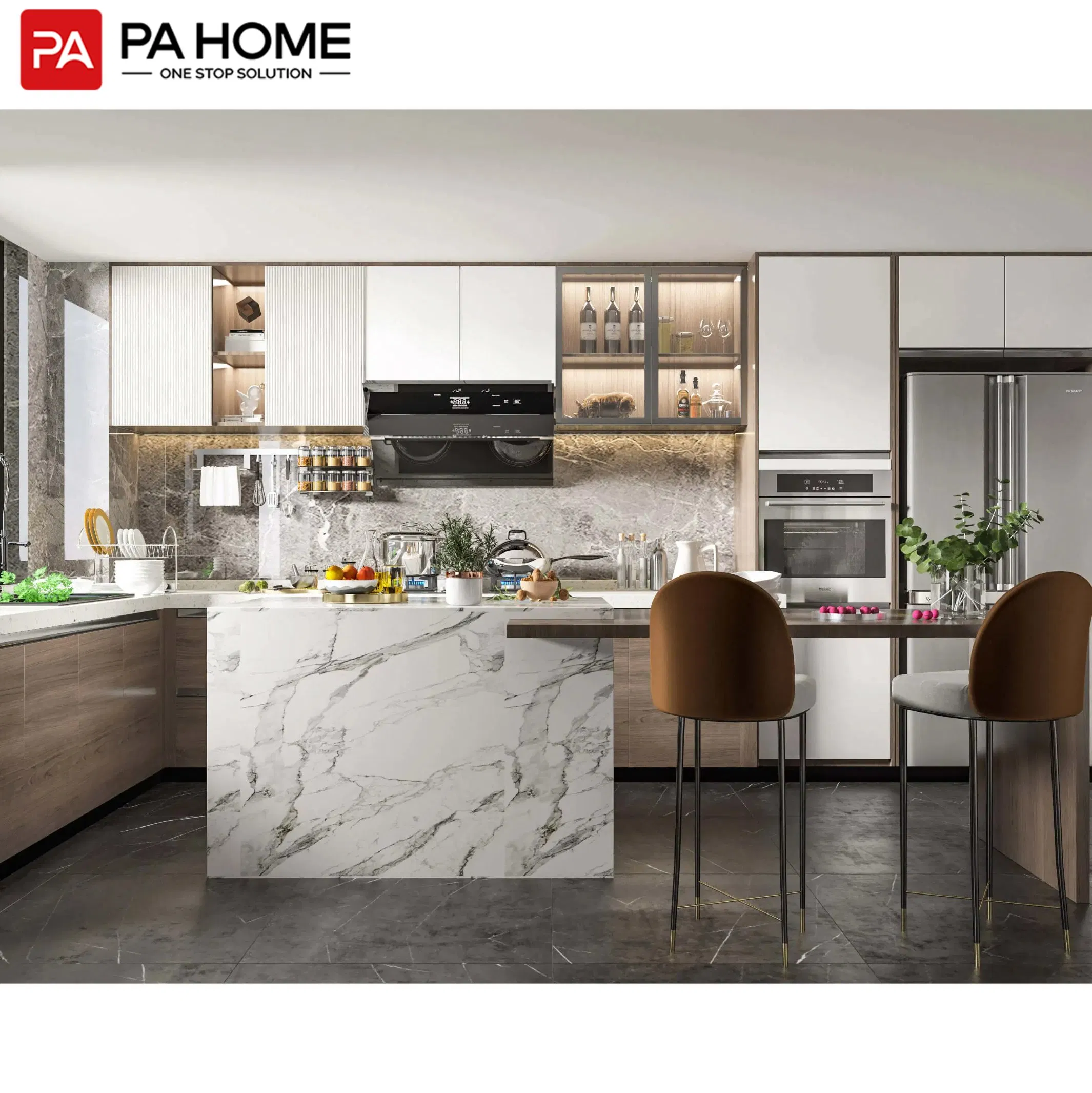 PA Modern MDF Gray Glossy Modular Island Kitchen Cabinet