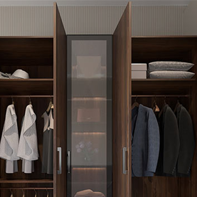 Modern Wood Grain Double Door Wardrobe with Smooth Hinged Design