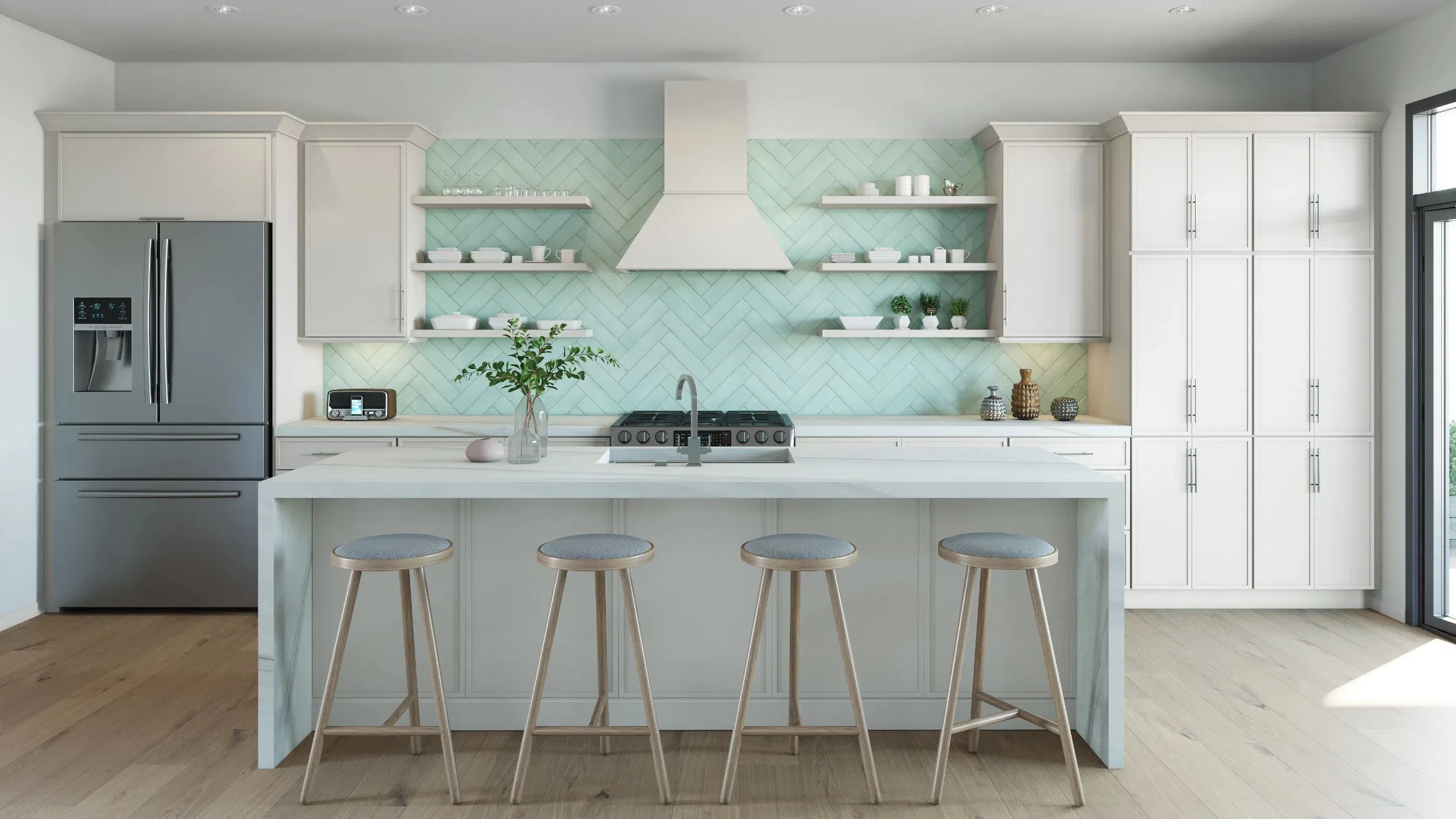 Thailand American Style White Shaker Framed/Frameless Kitchen Cabinet with Island