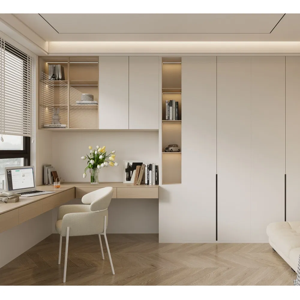 Modern Storage Cabinet Bookshelf with Built-in Desk