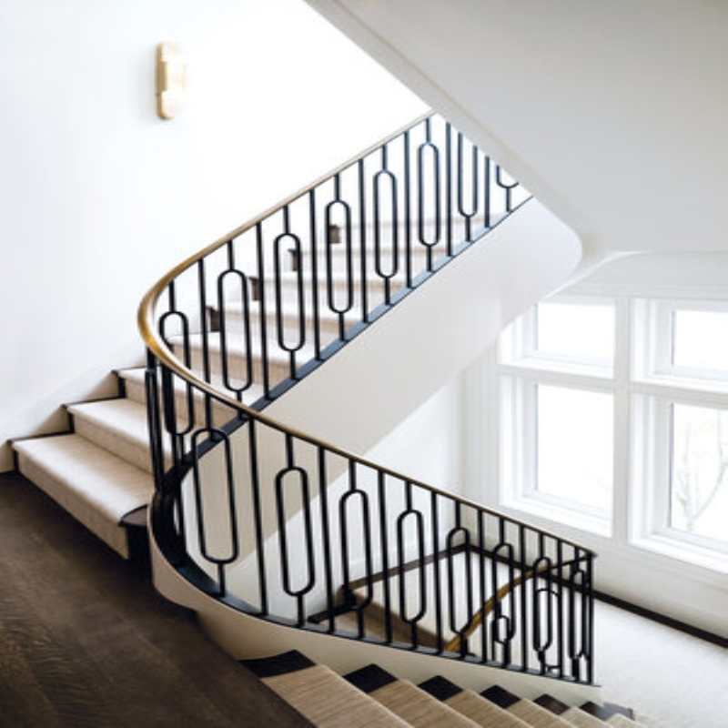 Modern Indoor Solid Wood Straight Staircase Aluminum Railing