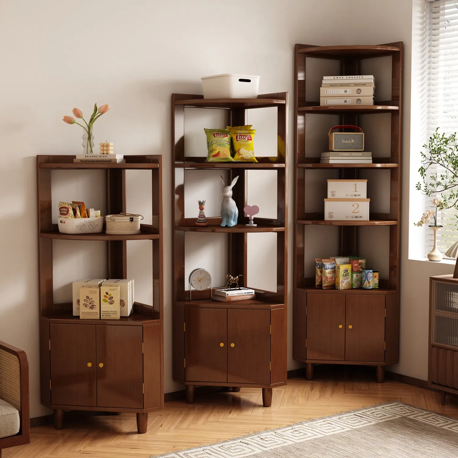 3-4 Tier Triangle Bookshelf for Small Apartment Storage