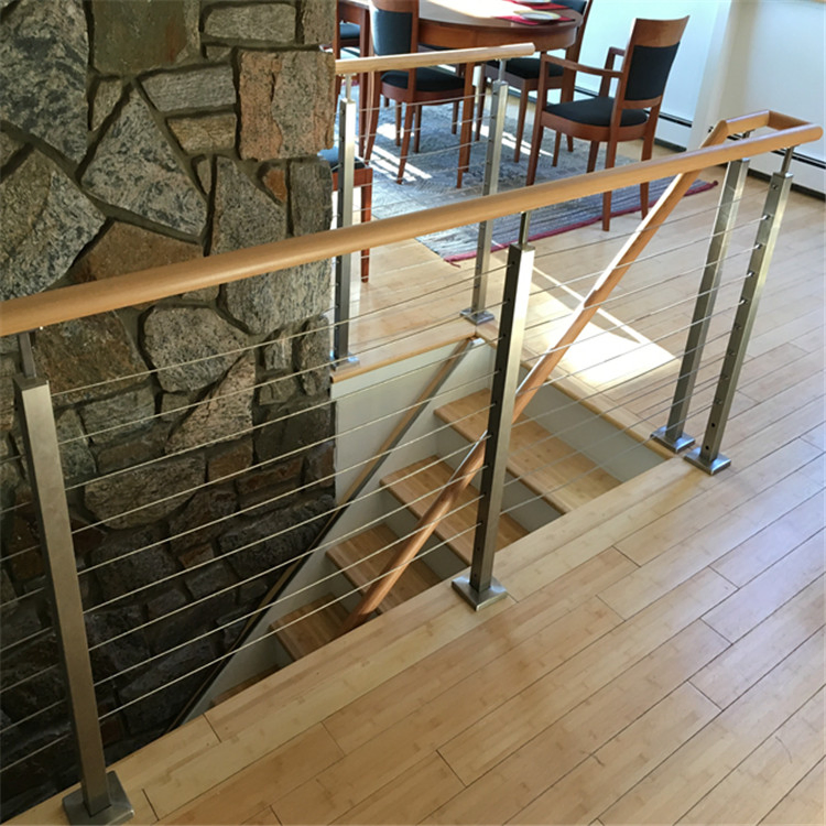 Indoor Balcony Balustrade Wire Staircase Steel Railing with Wood Handrail