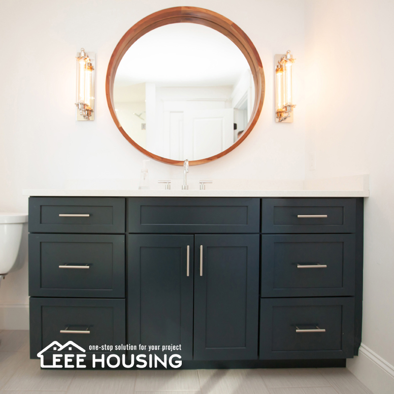 Modern Solid Wood Dark Blue Shaker Style Bathroom Cabinet Vanity Modern Style Classic Antique Floor Mounted Include Quartz Stone Countertops