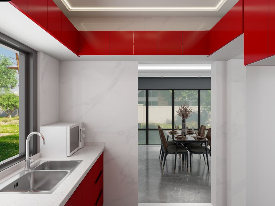 Modern Quality Island UV Red with Sink Ready Made Kitchen Cabinets