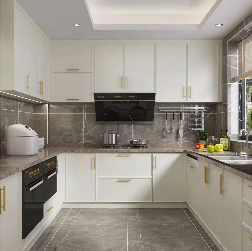 2024 American Style U Shape Modern Kitchen Cabinets White Shaker Door Luxury Kitchen Cabinets