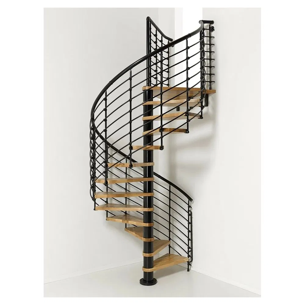 Staircase Unique Glass Railing with Beautiful Wood Tread for Modern Spiral Staircase