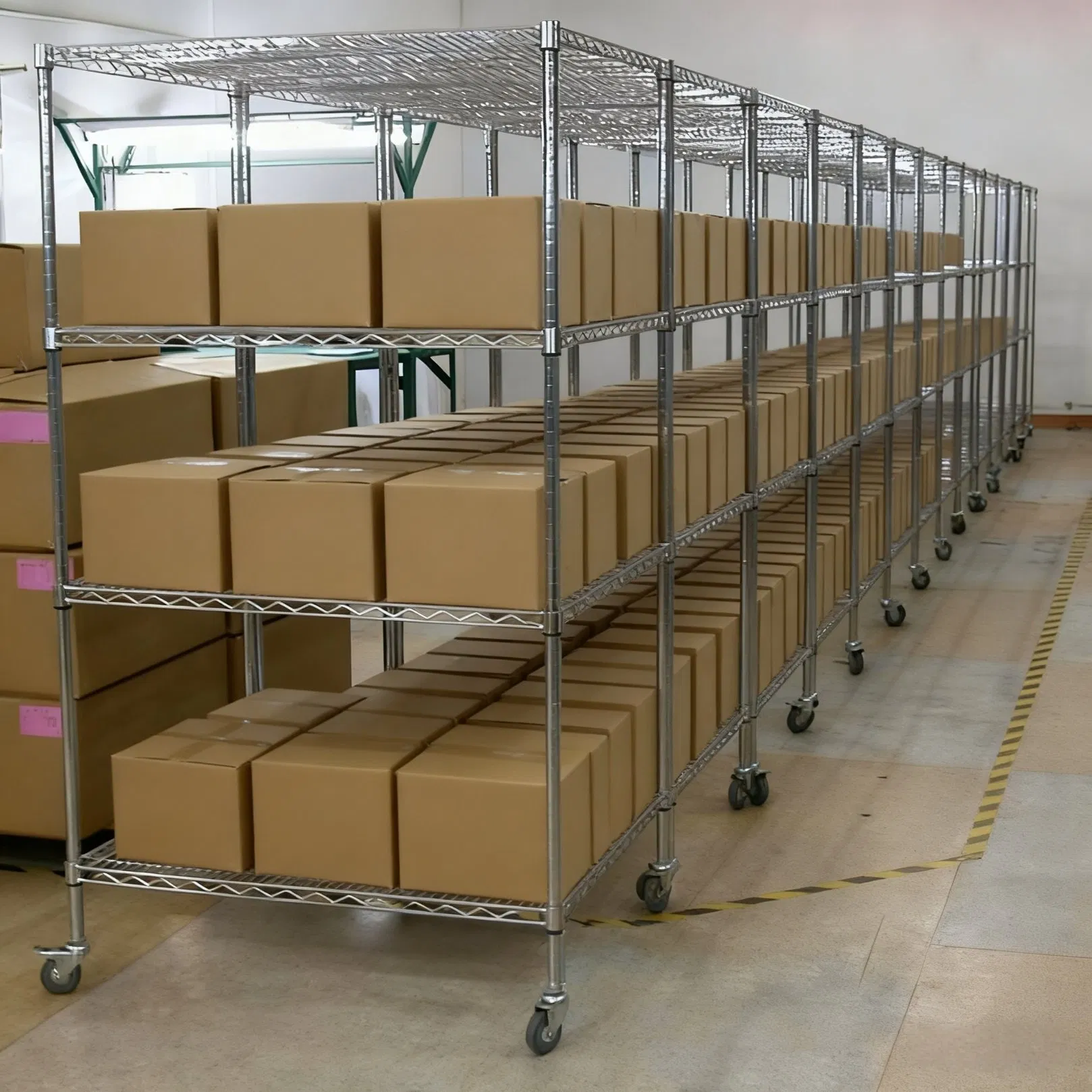 4 Tiers Floor Warehouse Racking Trolley Heavy Duty Storage Boxes Picking Wire Shelving System