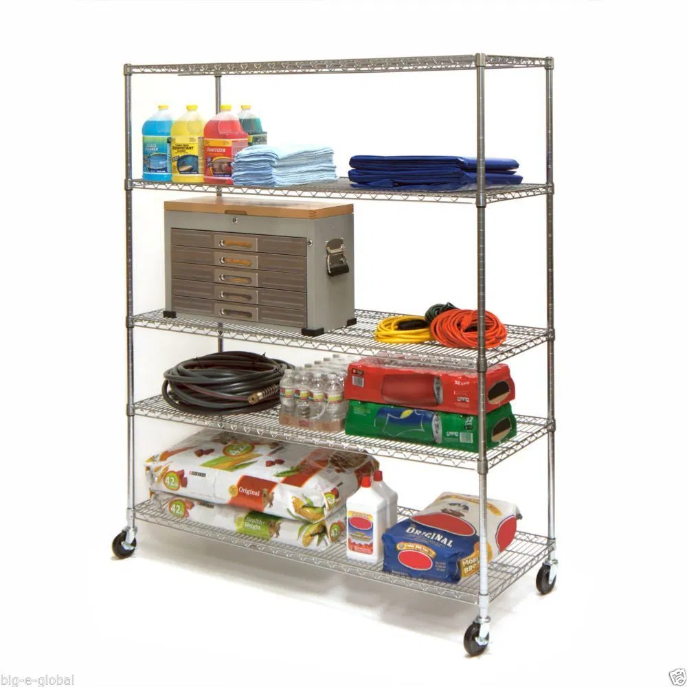 Industrial Racks Heavy Duty Storage 5 Tiers Wire Shelving System Steel Garage Tools Rack