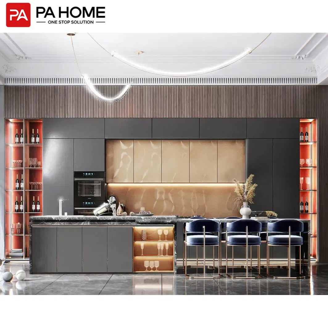 PA Modern MDF Gray Glossy Modular Island Kitchen Cabinet