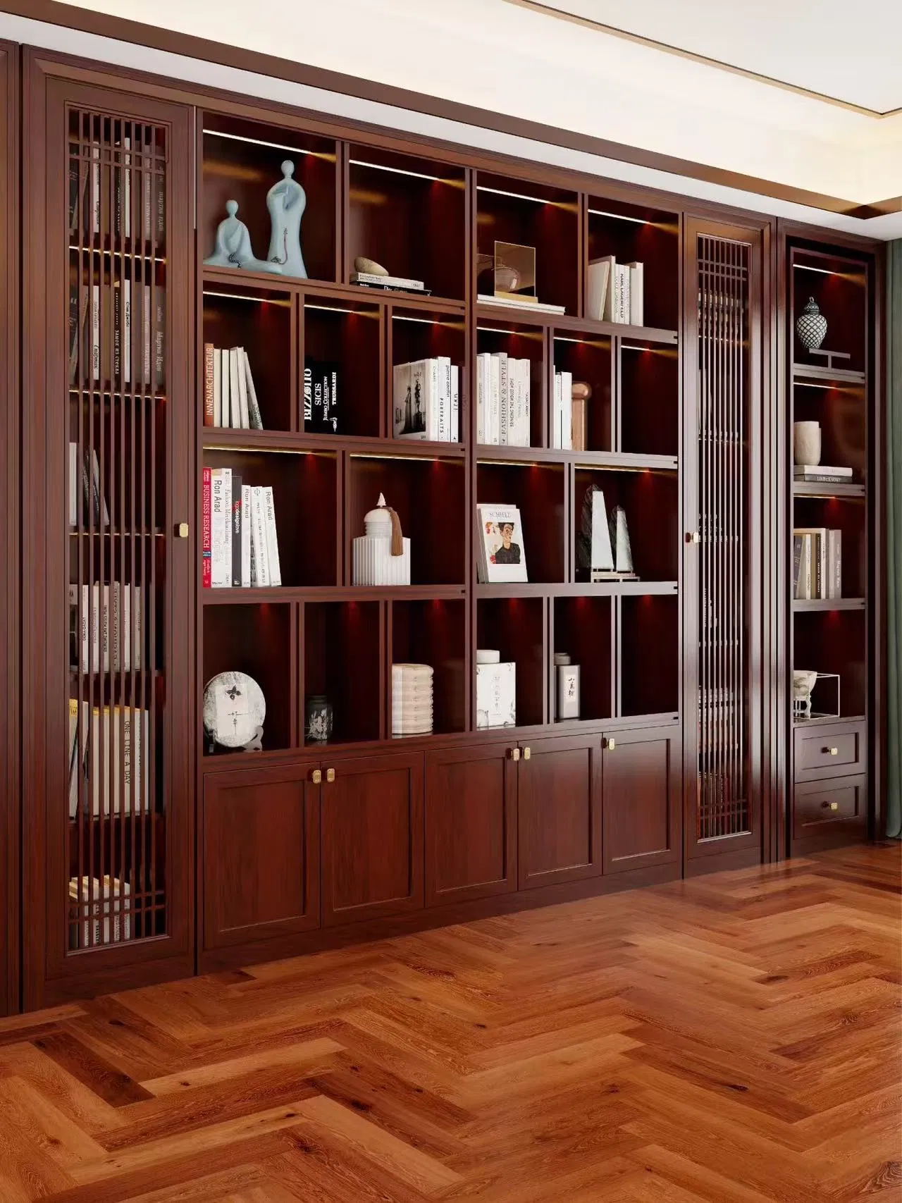 Modern Luxury Living Room Bookcases Wood Bookshelf Cabinet for Home Bedroom