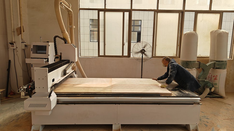 CNC Sawing process at Arico Home furniture factory Foshan