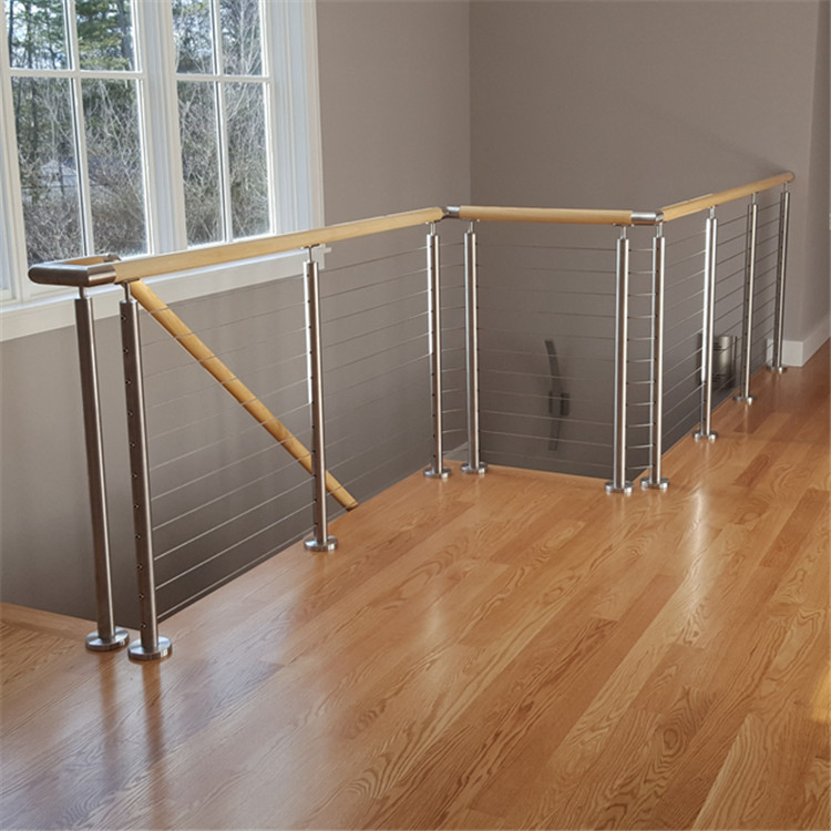Indoor Balcony Balustrade Wire Staircase Steel Railing with Wood Handrail