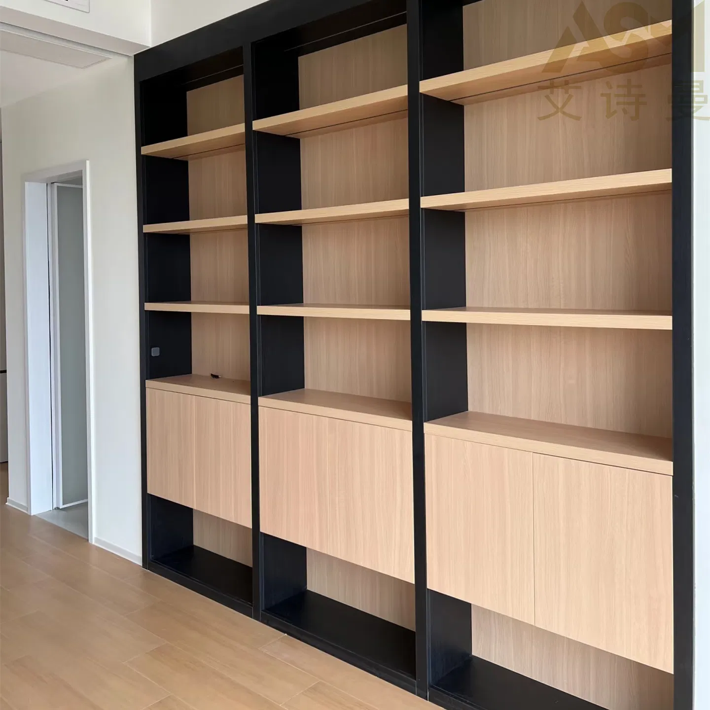 Modern Storage Cabinet Bookshelf with Built-in Desk Wooden Book Case Modular Shelf Bookcase