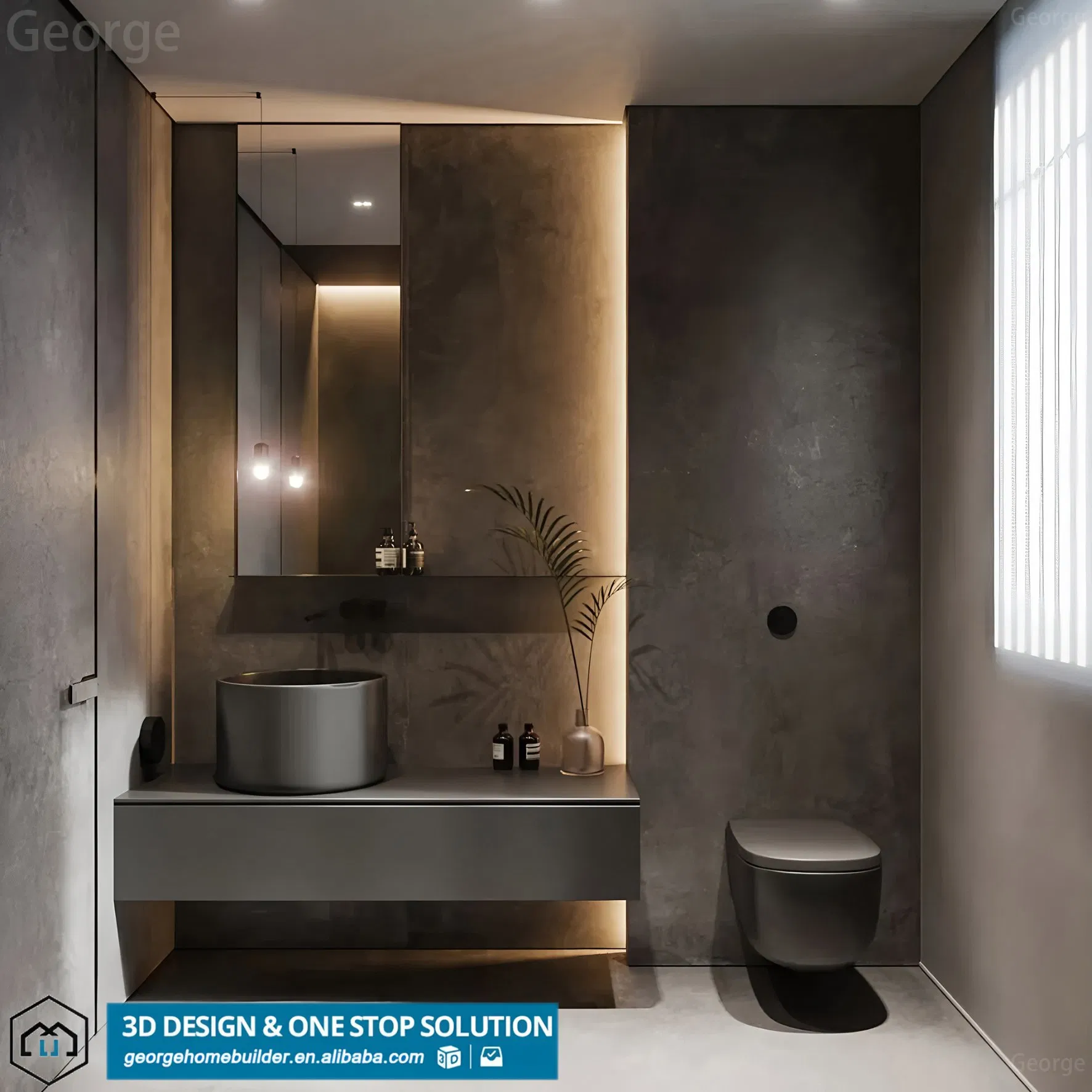 Contemporary Wall-Hung Vanity Unit with Elegant Round Ceramic Basin and Oval Mirror Custom Bathroom Cabinet for Home