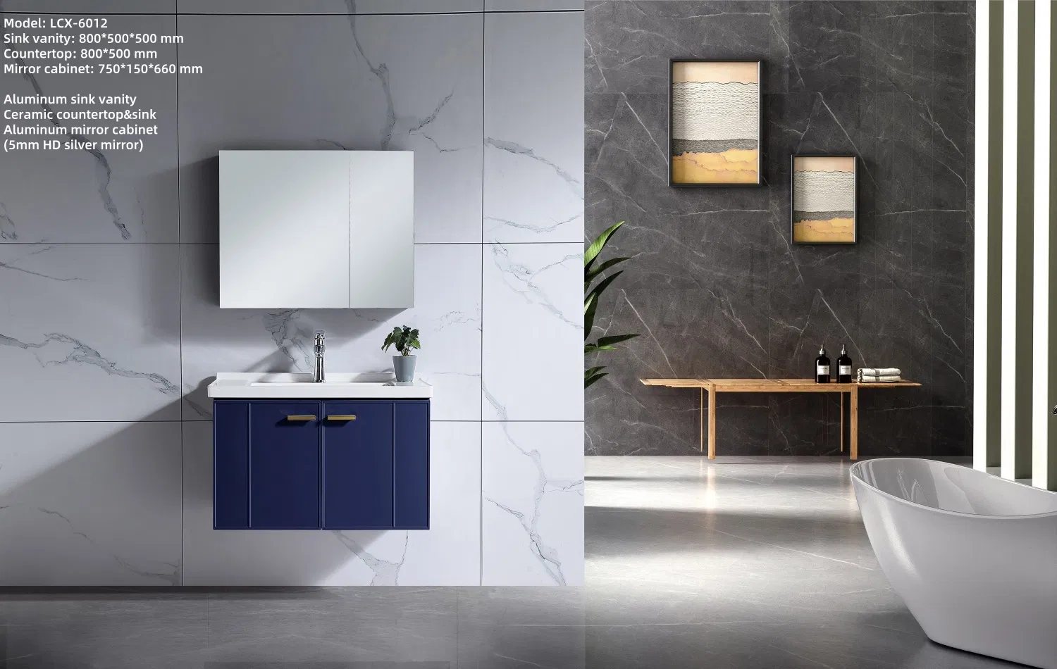 800mm Wall Hung Aluminum Bathroom Vanity Unit with LED Lighted Smart Mirror Ssv6012