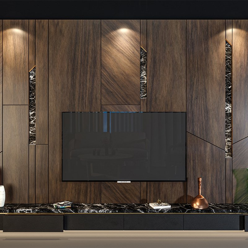 Luxury Wood MDF Sintered Stone Electric Modern TV Cabinet Fireplace TV Stand Modern with Fireplaces