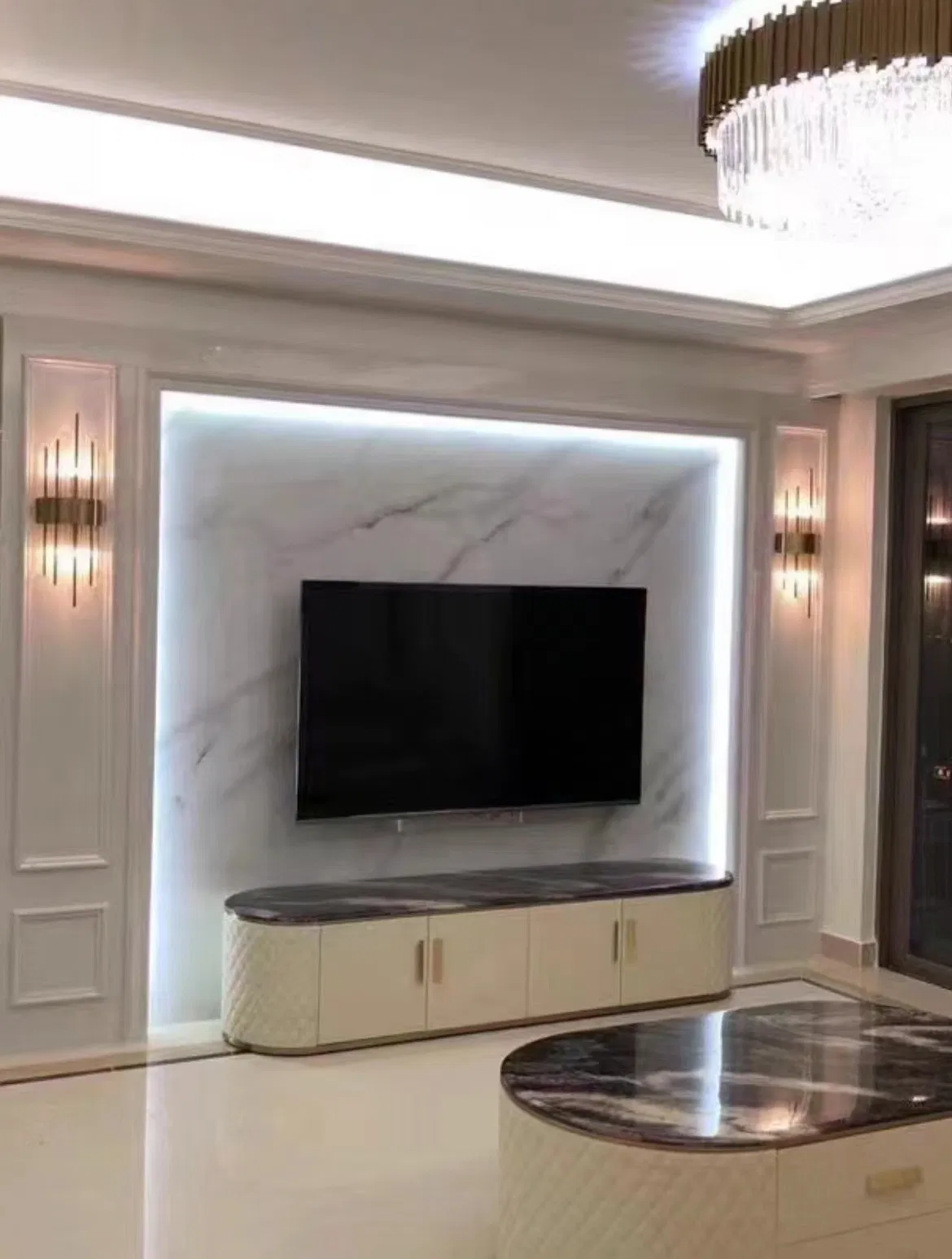 Contemporary Faux Marble Panel TV Cabinet for Upscale Living Spaces