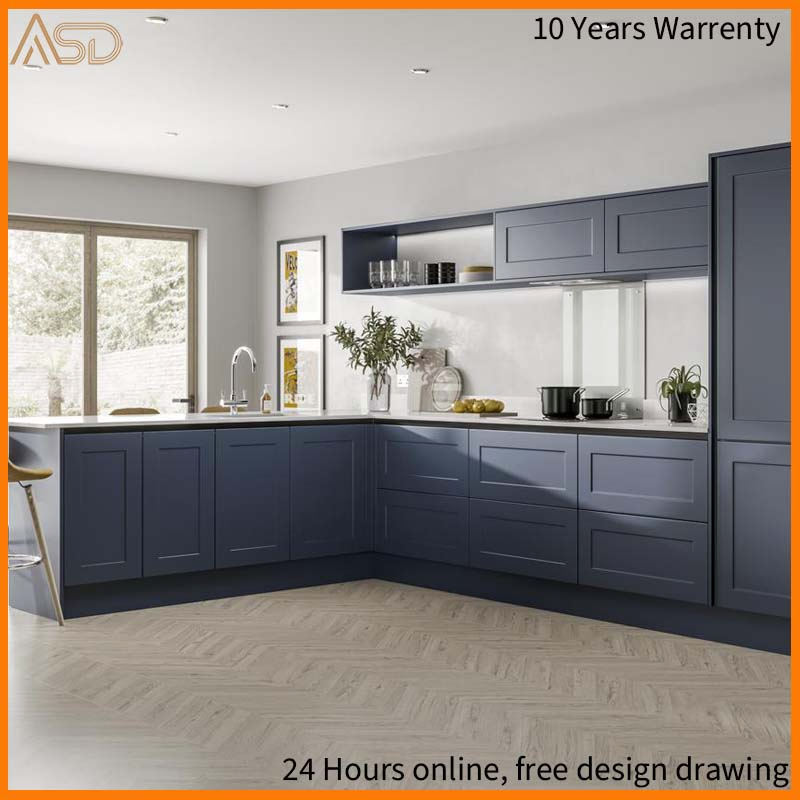 OEM Design Durable Membrane Wood Kitchen Island Modern Style White Shaker Kitchen Cabinet