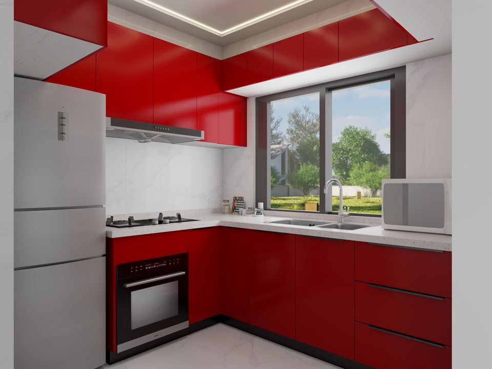 Modern Quality Island UV Red with Sink Ready Made Kitchen Cabinets