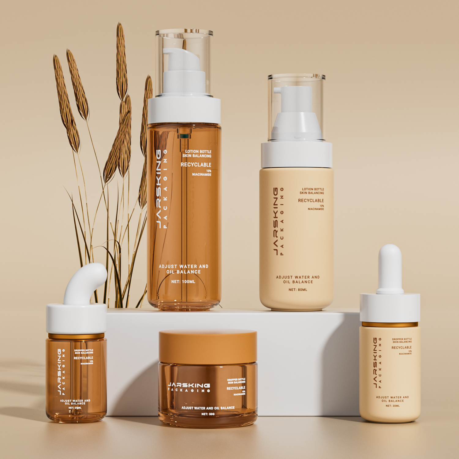 New Aesthetic Skincare Packaging Set 30ml 80ml 100ml 50g Round Empty Innovative PET Plastic Cosmetic Cream Lotion Pump Bottle
